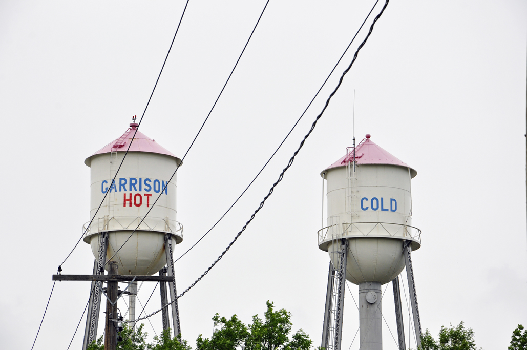 twin hot and cold water towers in Garrison, North Dakota
